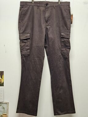 Hagger H26 Stretch Herringbone Cargo Slim Fit Pants Size 36x32 Brown Utility